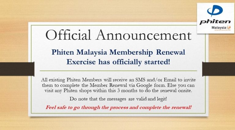 Phiten Malaysia Membership Renewal Exercise
